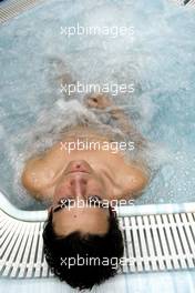 17.07.2004 Spa, Belgium, Saturday 17 July 2004, Maxime Hodencq, BEL, GP Racing relaxes in a jacuzzi - Driver Feature SUPERFUND EURO 3000 Championship Rd 5, Spa Francorchamps, Belgium, BEL - SUPERFUND COPYRIGHT FREE editorial use only