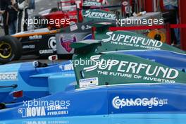 18.07.2004 Spa, Belgium, Sunday 18 July 2004, The acrs are lined up in the pits - SUPERFUND EURO 3000 Championship Rd 5, Spa Francorchamps, Belgium, BEL - SUPERFUND COPYRIGHT FREE editorial use only
