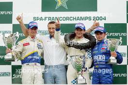 18.07.2004 Spa, Belgium, Sunday 18 July 2004, 1st place Bernard Auinger, AUT,  Euronova, 2nd place Nicky Pastorelli, NED, Draco Racing Jr. Team and 3rd Place Fabrizio Del Monte, ITA, GP Racing - SUPERFUND EURO 3000 Championship Rd 5, Spa Francorchamps, Belgium, BEL - SUPERFUND COPYRIGHT FREE editorial use only