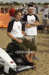 03.03.2004 Melbourne, Australia, F1, Wednesday, March, Brunotti's Australian Beach Party at St. Kilda Beach, Jenson Button, GBR, BAR Honda with team mate Takuma Sato, JPN,  BAR Honda. Formula 1 World Championship, Rd 1, Australian Grand Prix. www.xpb.cc, EMail: info@xpb.cc - copy of publication required for printed pictures. Every used picture is fee-liable. c Copyright: xpb.cc