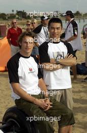 03.03.2004 Melbourne, Australia, F1, Wednesday, March, Brunotti's Australian Beach Party at St. Kilda Beach, Jenson Button, GBR, BAR Honda with team mate Takuma Sato, JPN,  BAR Honda. Formula 1 World Championship, Rd 1, Australian Grand Prix. www.xpb.cc, EMail: info@xpb.cc - copy of publication required for printed pictures. Every used picture is fee-liable. c Copyright: xpb.cc