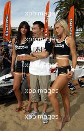 03.03.2004 Melbourne, Australia, F1, Wednesday, March, Brunotti's Australian Beach Party at St. Kilda Beach, Takuma Sato, JPN,  BAR Honda, Formula 1 World Championship, Rd 1, Australian Grand Prix, Girls, Girl, Babes. www.xpb.cc, EMail: info@xpb.cc - copy of publication required for printed pictures. Every used picture is fee-liable. c Copyright: xpb.cc
