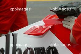 05.03.2004 Melbourne, Australia, F1, Friday, March, Ferrari engine cover winglet. Formula 1 World Championship, Rd 1, Australian Grand Prix. www.xpb.cc, EMail: info@xpb.cc - copy of publication required for printed pictures. Every used picture is fee-liable. c Copyright: xpb.cc