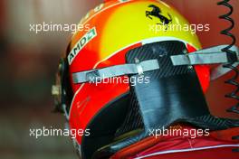 05.03.2004 Melbourne, Australia, F1, Friday, March, Michael Schumacher, GER, Ferrari, with HANS, H.A.N.S. - Head And Neck Support, Practice, Formula 1 World Championship, Rd 1, Australian Grand Prix. www.xpb.cc, EMail: info@xpb.cc - copy of publication required for printed pictures. Every used picture is fee-liable. c Copyright: xpb.cc