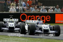 05.03.2004 Melbourne, Australia, F1, Friday, March, Practice, Juan-Pablo Montoya, COL, Juan Pablo, BMW WilliamsF1 Team, FW26, Action, Track  leads team mate Ralf Schumacher, GER, BMW WilliamsF1 . Formula 1 World Championship, Rd 1, Australian Grand Prix. www.xpb.cc, EMail: info@xpb.cc - copy of publication required for printed pictures. Every used picture is fee-liable.  c Copyright: photo4 / xpb.cc - LEGAL NOTICE: THIS PICTURE IS NOT FOR ITALY  AND GREECE  PRINT USE, KEINE PRINT BILDNUTZUNG IN ITALIEN  UND  GRIECHENLAND!