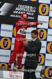 07.03.2004 Melbourne, Australia, F1, Sunday, March, Podium, Michael Schumacher, GER, Ferrari 1st place. Formula 1 World Championship, Rd 1, Australian Grand Prix. www.xpb.cc, EMail: info@xpb.cc - copy of publication required for printed pictures. Every used picture is fee-liable. c Copyright: reporter images / xpb.cc - LEGAL NOTICE: THIS PICTURE IS NOT FOR GREECE PRINT USE, KEINE PRINT BILDNUTZUNG IN GRIECHENLAND!