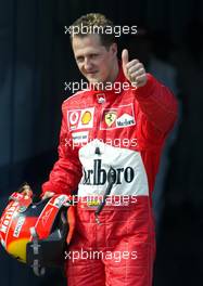 06.03.2004 Melbourne, Australia, F1, Saturday, March, Michael Schumacher, GER, Ferrari, celebrating after winning the Qualifying, Formula 1 World Championship, Rd 1, Australian Grand Prix. www.xpb.cc, EMail: info@xpb.cc - copy of publication required for printed pictures. Every used picture is fee-liable. c Copyright: xpb.cc