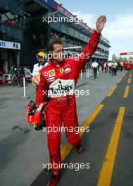 06.03.2004 Melbourne, Australia, F1, Saturday, March, Michael Schumacher, GER, Ferrari, celebrating after winning the Qualifying, Formula 1 World Championship, Rd 1, Australian Grand Prix. www.xpb.cc, EMail: info@xpb.cc - copy of publication required for printed pictures. Every used picture is fee-liable. c Copyright: xpb.cc