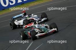 06.03.2004 Melbourne, Australia, F1, Saturday, March, Practice, Christian Klien, AUT, Jaguar Racing, R5, Action, Track leads Gianmaria Bruni, ITA, Wilux Minardi Cosworth, PS04B, Action, Track. Formula 1 World Championship, Rd 1, Australian Grand Prix. www.xpb.cc, EMail: info@xpb.cc - copy of publication required for printed pictures. Every used picture is fee-liable. c Copyright: xpb.cc