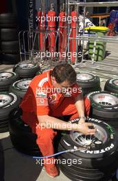 04.03.2004 Melbourne, Australia, F1, Thursday, March, Ferrari prepare their tyres. Formula 1 World Championship, Rd 1, Australian Grand Prix. www.xpb.cc, EMail: info@xpb.cc - copy of publication required for printed pictures. Every used picture is fee-liable. c Copyright: xpb.cc
