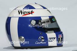 04.03.2004 Melbourne, Australia, F1, Thursday, March, David Coulthard, GBR, McLaren Mercedes Helmet. Formula 1 World Championship, Rd 1, Australian Grand Prix. www.xpb.cc, EMail: info@xpb.cc - copy of publication required for printed pictures. Every used picture is fee-liable. c Copyright: photo4 / xpb.cc - LEGAL NOTICE: THIS PICTURE IS NOT FOR ITALY  AND GREECE  PRINT USE, KEINE PRINT BILDNUTZUNG IN ITALIEN  UND  GRIECHENLAND! 