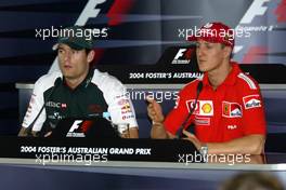 04.03.2004 Melbourne, Australia, F1, Thursday, March,Official FIA Press conference, Mark Webber, AUS, Jaguar  and Michael Schumacher, GER, Ferrari. Formula 1 World Championship, Rd 1, Australian Grand Prix. www.xpb.cc, EMail: info@xpb.cc - copy of publication required for printed pictures. Every used picture is fee-liable. c Copyright: xpb.cc