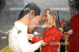 03.03.2004 Melbourne, Australia, F1, Wednesday, March, Juan-Pablo Montoya, COL, BMW WilliamsF1 and Michael Schumacher, GER, Ferrari  look a likes make a joke with each other. Formula 1 World Championship, Rd 1, Australian Grand Prix preparations. www.xpb.cc, EMail: info@xpb.cc - copy of publication required for printed pictures. Every used picture is fee-liable. c Copyright: xpb.cc