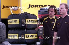 03.03.2004 Melbourne, Australia, F1, Wednesday, March, The Jordan team prepare the tyres for the Weekend.Formula 1 World Championship, Rd 1, Australian Grand Prix preparations. www.xpb.cc, EMail: info@xpb.cc - copy of publication required for printed pictures. Every used picture is fee-liable. c Copyright: xpb.cc