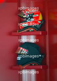 02.04.2004 Manama, Bahrain, F1, Friday, April, HELMETS of Michael Schumacher, GER, Ferrari, practice, Formula 1 World Championship, Rd 3, Bahrain Grand Prix, BHR