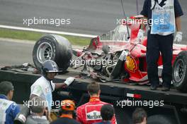 23.10.2004 Interlagos, Brazil, F1, Saturday, October, Michael Schumacher, GER, Ferrari crashed - Formula 1 World Championship, Rd 18, Brazilian Grand Prix, BRA, Brazil, Practice