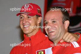 21.10.2004 Interlagos, Brazil, F1, Thursday, October, Michael Schumacher, GER, Ferrari and Rubens Barrichello, BRA, Ferrari in a Shell press conference - Formula 1 World Championship, Rd 18, Brazilian Grand Prix, BRA, Brazil