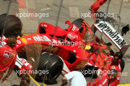 07.05.2004 Barcelona, Spain, F1, Friday, May, reflexions in the windows of the media center, Michael Schumacher, GER, Scuderia Ferrari Marlboro, F2004, Action, Track - Formula 1 World Championship, Rd 5, Marlboro Spanish Grand Prix,  ESP
