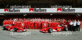 07.05.2004 Barcelona, Spain, F1, Friday, May, Rubens Barrichello, BRA, Ferrari, Michael Schumacher's 200th grand prix. - Formula 1 World Championship, Rd 5, Marlboro Spanish Grand Prix,  ESP