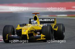 09.05.2004 Barcelona, Spain, F1, Sunday, May, Nick Heidfeld, GER, Jordan Ford, EJ14, Action, Track with somke coming from the car - Formula 1 World Championship, Rd 5, Marlboro Spanish Grand Prix Race, ESP
