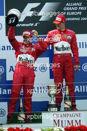 30.05.2004 Nuerburg, Germany F1, Sunday, May, Rubens Barrichello, BRA, Ferrari, Michael Schumacher, GER, Ferrari - Formula 1 World Championship, Rd 7, European Grand Prix, Podium, Nürburgring, Nürburg, GER