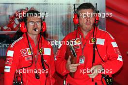 02.07.2004 Magny Cours, France, F1, Friday, July, Chris Dyer, GBR, Ferrari Race Engineer, and Ross Brawn, GBR, Ferrari, Technical Director, Portrait - Formula 1 World Championship, Practice, Rd 10, Grand Prix de France, Circuit Nevers, FRA