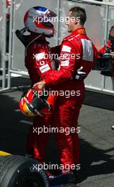 04.07.2004 Magny Cours, France, F1, Sunday, July, Park Ferme, Rubens Barrichello, BRA, Ferrari, Michael Schumacher, GER, Ferrari - Formula 1 World Championship, Race, Rd 10, Grand Prix de France, Circuit Nevers, FRA