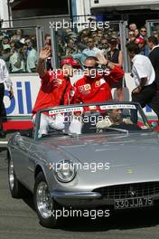 04.07.2004 Magny Cours, France, F1, Sunday, July, Michael Schumacher, GER, Ferrari and Rubens Barrichello, BRA, Ferrari - Formula 1 World Championship, Rd 10, Grand Prix de France, Circuit Nevers, FRA