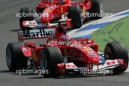 23.07.2004 Hockenheim, Germany, F1, Friday, July, Rubens Barrichello, BRA, Ferrari, Michael Schumacher, GER, Scuderia Ferrari Marlboro, F2004, Action, Track  - Formula 1 World Championship, Rd 12, Practice, Grosser Mobil 1 Preis von Deutschland, GER, Hockenheimring Baden-Württemberg