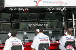 23.07.2004 Hockenheim, Germany, F1, Friday, July, the monitors at the PIT WALL from Toyota - Formula 1 World Championship, Rd 12, Practice, Grosser Mobil 1 Preis von Deutschland, GER, Hockenheimring Baden-Württemberg