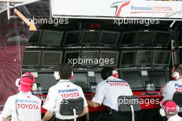 23.07.2004 Hockenheim, Germany, F1, Friday, July, the monitors at the PIT WALL from Toyota - Formula 1 World Championship, Rd 12, Practice, Grosser Mobil 1 Preis von Deutschland, GER, Hockenheimring Baden-Württemberg