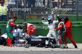 25.07.2004 Hockenheim, Germany, F1, Sunday. July, Kimi Raikkonen, FIN, Räikkönen, West McLaren Mercedes, MP4-19B, Action, Track after he crahed on the first corner - Formula 1 World Championship, Rd 12, Race, Grosser Mobil 1 Preis von Deutschland, GER, Hockenheimring Baden-Württemberg