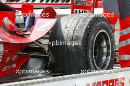 25.07.2004 Hockenheim, Germany, F1, Sunday. July, Rubens Barrichello, BRA, Ferrari wheel after the race - Formula 1 World Championship, Rd 12, Race, Grosser Mobil 1 Preis von Deutschland, GER, Hockenheimring Baden-Württemberg