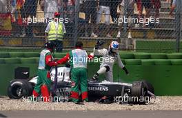 25.07.2004 Hockenheim, Germany, F1, Sunday. July, Kimi Raikkonen, FIN, Räikkönen, West McLaren Mercedes, MP4-19B, Action, Track after he crahed on the first corner - Formula 1 World Championship, Rd 12, Race, Grosser Mobil 1 Preis von Deutschland, GER, Hockenheimring Baden-Württemberg