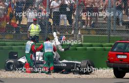 25.07.2004 Hockenheim, Germany, F1, Sunday. July, Kimi Raikkonen, FIN, Räikkönen, West McLaren Mercedes, MP4-19B, Action, Track after he crahed on the first corner - Formula 1 World Championship, Rd 12, Race, Grosser Mobil 1 Preis von Deutschland, GER, Hockenheimring Baden-Württemberg