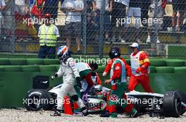 25.07.2004 Hockenheim, Germany, F1, Sunday. July, Kimi Raikkonen, FIN, Räikkönen, West McLaren Mercedes, MP4-19B, Action, Track after he crahed on the first corner - Formula 1 World Championship, Rd 12, Race, Grosser Mobil 1 Preis von Deutschland, GER, Hockenheimring Baden-Württemberg