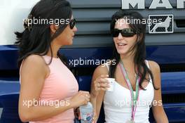 24.07.2004 Hockenheim, Germany,  F1, Saturday, Connie Montoya (COL), wife of Juan-Pablo Montoya (COL) (right) and Eva Gene (ESP), wife of Marc Gene (ESP) (left) - Formula 1 World Championship, Rd 12, Grosser Mobil 1 Preis von Deutschland, GER, Hockenheimring Baden-Württemberg