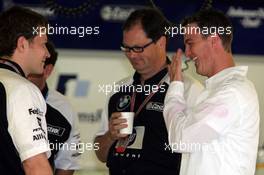 24.07.2004 Hockenheim, Germany, F1, Saturday, July, Ralf Schumacher, GER, BMW WilliamsF1 comes and visits the Williams team whilst he is injured - Formula 1 World Championship, Rd 12, Grosser Mobil 1 Preis von Deutschland, GER, Hockenheimring Baden-Württemberg