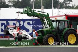 24.07.2004 Hockenheim, Germany, F1, Saturday, July, Takuma Sato, JPN, Lucky Strike BAR Honda, BAR006, Action, Track, crashes at Sachs Corner, crash - Formula 1 World Championship, Rd 12, Practice, Grosser Mobil 1 Preis von Deutschland, GER, Hockenheimring Baden-Württemberg