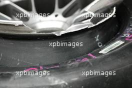 24.07.2004 Hockenheim, Germany, F1, Saturday, July, Takuma Sato, JPN,  BAR Honda wheel rim after crashing in practice session 2 - Formula 1 World Championship, Rd 12, Practice, Grosser Mobil 1 Preis von Deutschland, GER, Hockenheimring Baden-Württemberg