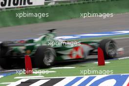 24.07.2004 Hockenheim, Germany, F1, Saturday, July, many drivers had problems at the first corners RED PLASTIC BARRIERS, Christian Klien, AUT, Jaguar Racing, R5, Action, Track  - Formula 1 World Championship, Rd 12, Practice, Grosser Mobil 1 Preis von Deutschland, GER, Hockenheimring Baden-Württemberg