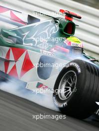 24.07.2004 Hockenheim, Germany,  F1, Saturday, Mark Webber (AUS), Jaguar Racing R5, locking up under breaking - Formula 1 World Championship, Rd 12, Grosser Mobil 1 Preis von Deutschland, GER, Hockenheimring Baden-Württemberg