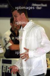 24.07.2004 Hockenheim, Germany, F1, Saturday, July, Ralf Schumacher, GER, BMW WilliamsF1 comes and visits the Williams team whilst he is injured - Formula 1 World Championship, Rd 12, Grosser Mobil 1 Preis von Deutschland, GER, Hockenheimring Baden-Württemberg