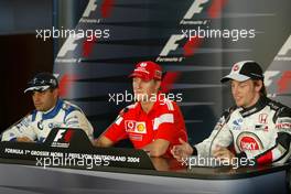 24.07.2004 Hockenheim, Germany, F1, Saturday, July, Juan-Pablo Montoya, COL, BMW WilliamsF1 with Michael Schumacher, GER, Ferrari and Jenson Button, GBR, BAR Honda - Formula 1 World Championship, Rd 12, Official FIA Press Conference, Grosser Mobil 1 Preis von Deutschland, GER, Hockenheimring Baden-Württemberg