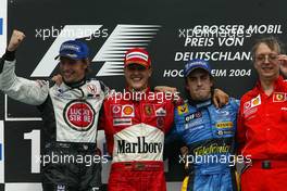 25.07.2004 Hockenheim, Germany, F1, Sunday. July, Jenson Button, GBR, BAR Honda with Michael Schumacher, GER, Ferrari, Fernando Alonso, ESP, Renault F1 Team and Paolo Martinelli, ITA, Ferrari, engine development - Formula 1 World Championship, Rd 12, Grosser Mobil 1 Preis von Deutschland, GER, Hockenheimring Baden-Württemberg