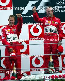 12.09.2004 Monza, Italy F1, Sunday, September, Michael Schumacher, GER, Ferrari, Rubens Barrichello, BRA, Ferrari - Formula 1 World Championship, Podium, Rd 15, Italian Grand Prix, ITA, Italy