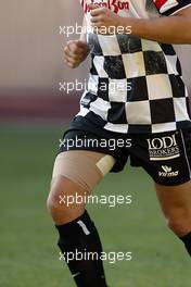 18.05.2004 Monte Carlo, Monaco, F1, Tuesday, May, Michael Schumacher, GER, Ferrari had a bandage on his leg - Formula 1 Charity football match, Stade Louis II, Formula 1 World Championship, Rd 6, Monaco Grand Prix, MCO