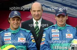 12.01.2004 Salzburg, Austria, Car Launch of Sauber Petronas F1 Car C23, Salzburg Airport Hangar-8, Felipe Massa, BRA, Peter Sauber, SUI, Sauber, Teamchef, Team Principal, Giancarlo Fisichella, ITA - Formel1, Österreich, Päsentation