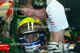 23.04.2004 Imola, San Marino, F1, Friday, April, Mark Webber, AUS, Jaguar Racing, R5, Pitlane, Box, Garage - Practice, Formula 1 World Championship, Rd 4, San Marino Grand Prix, RSM