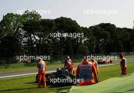 24.04.2004 Imola, San Marino, F1, Saturday, April, Christian Klien, AUT, Jaguar crashed during first Practice, Formula 1 World Championship, Rd 4, San Marino Grand Prix, RSM